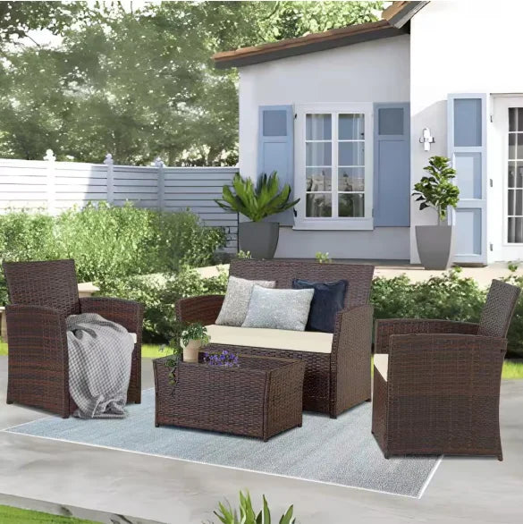 Hign-concerned Patio Furniture Set with Cushions Chairs Sofa Tea Table