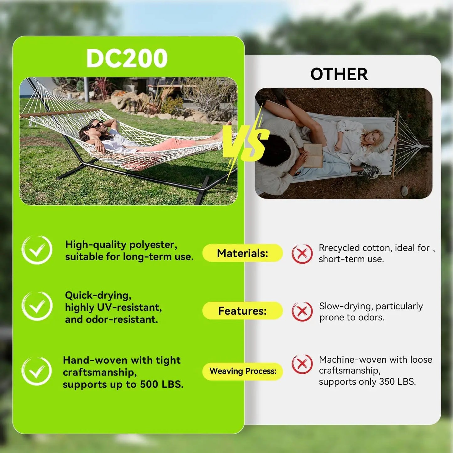 Double Hammock for Two Handwoven Rope with Spreader Bar