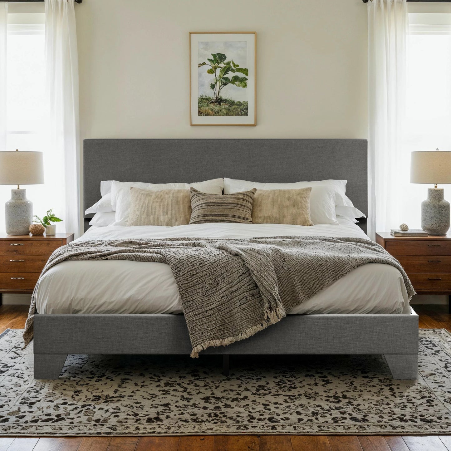 HOOMIC Upholstered Bed Frame With Adjustable Headboard