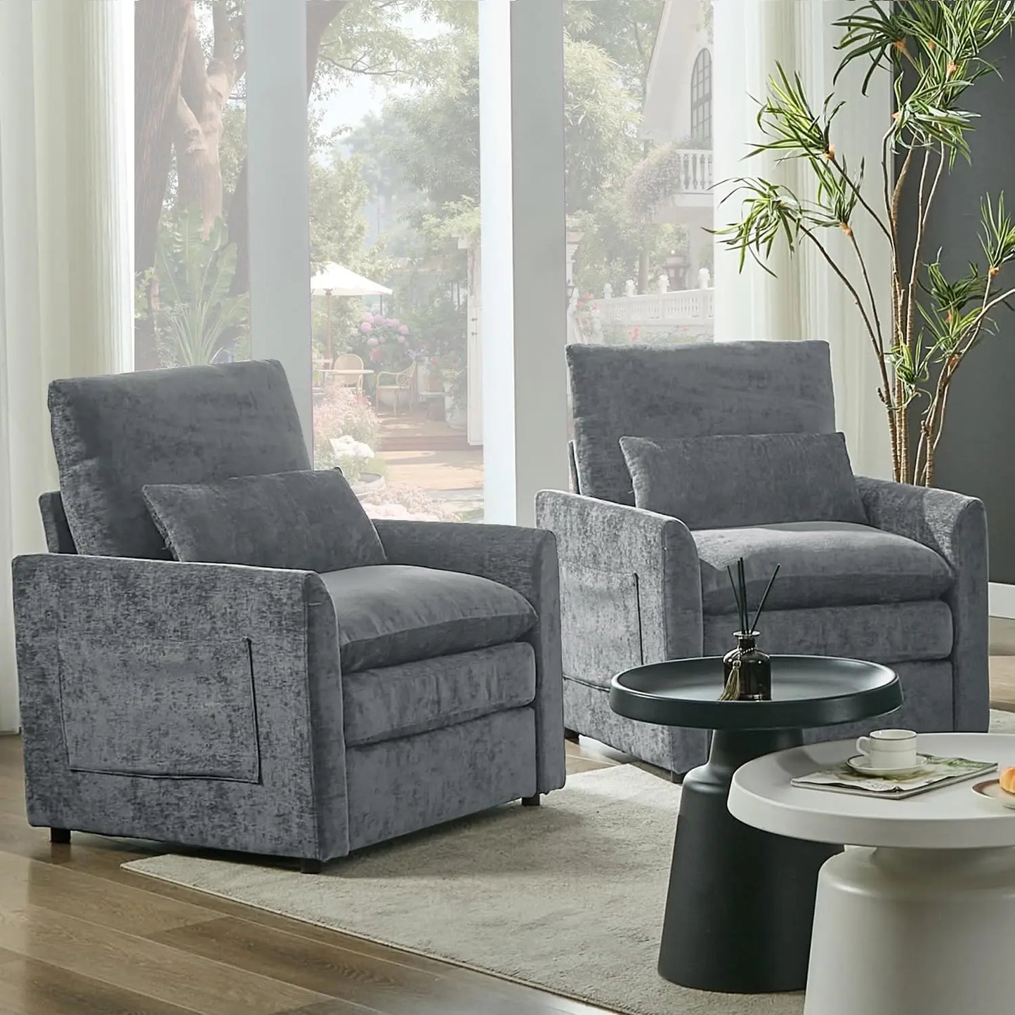 Living Room Arm Chair Set Two Modern Accent Chairs