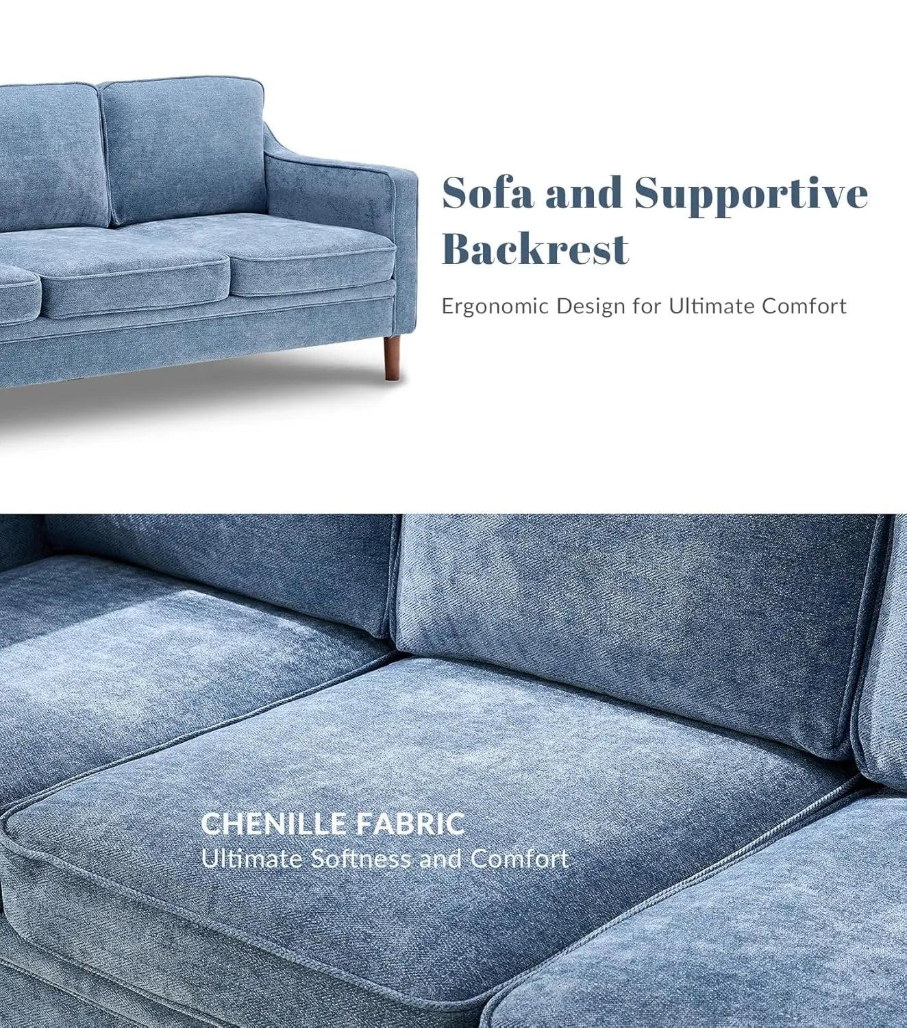 Chenille Sofa With Solid Wood Legs Modern Mid Century