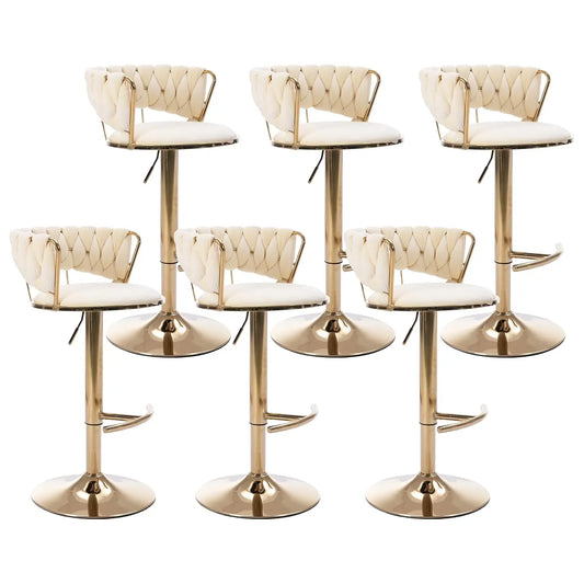Velvet Bar Stools Set Of 6 Adjustable Swivel Counter Chairs