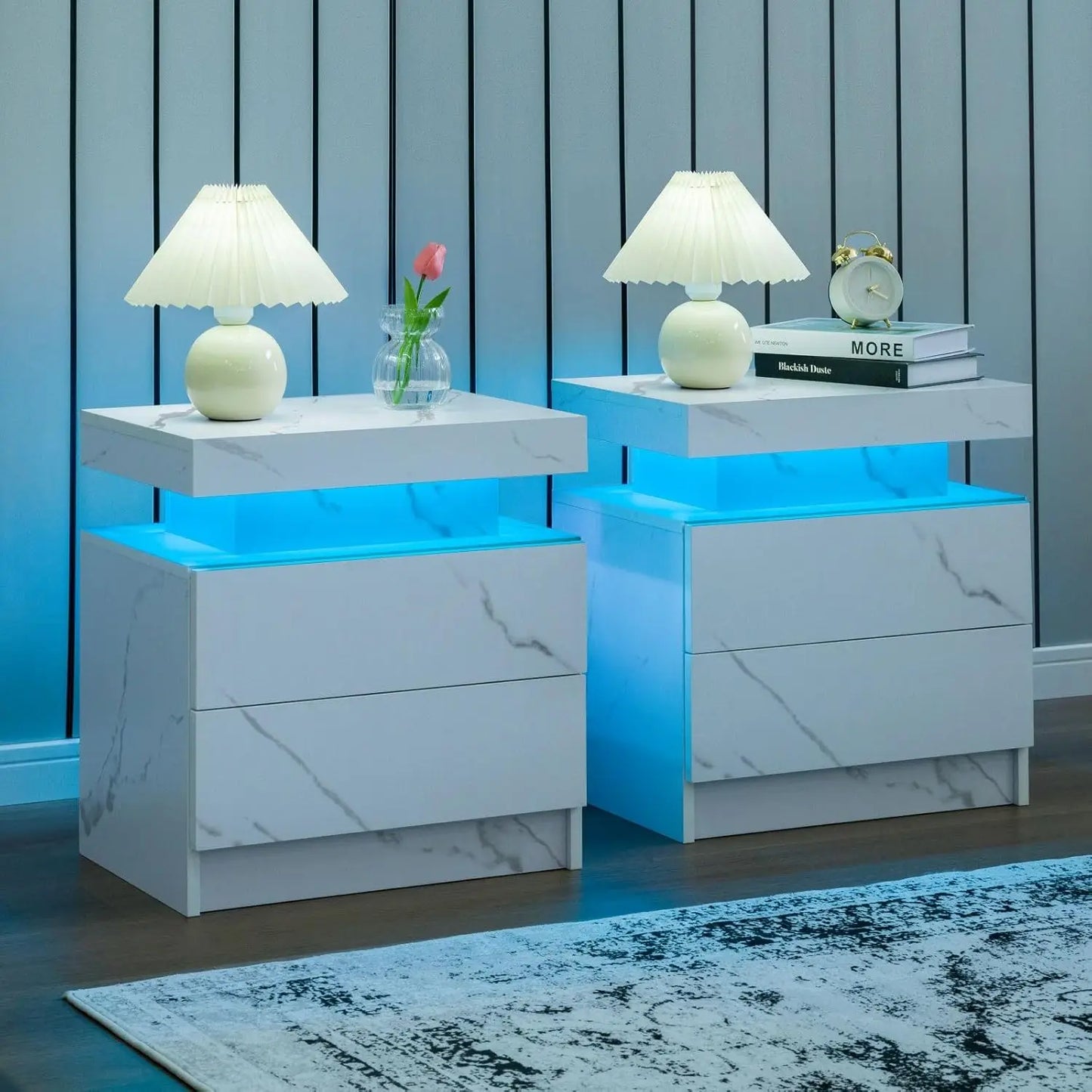 Drawer LED Nightstand Set Of 2 With 2 Drawers Bedroom