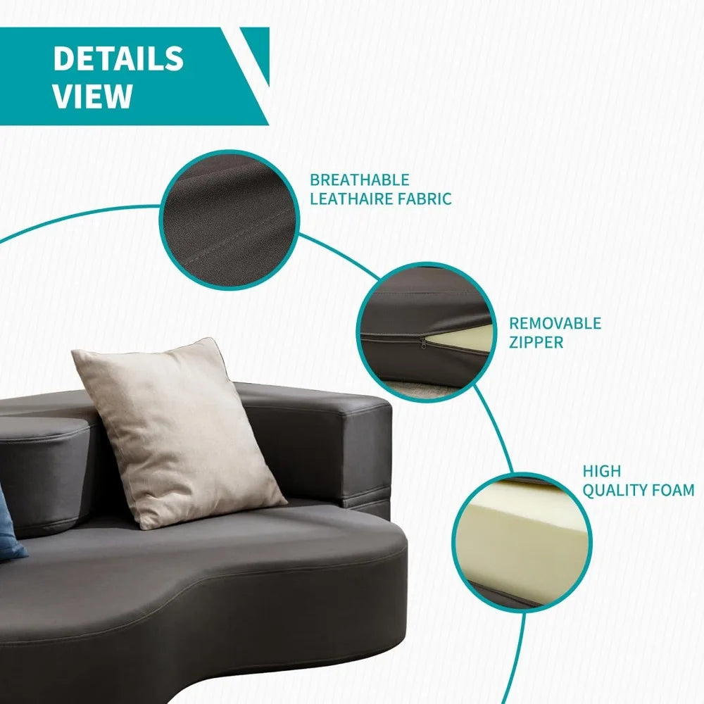 Queen Size Folding Sofa Bed, Futon Sofa Couch with Faux Leather, Convertible Sofá Sleeper Bed with Memory Foam, Foldable