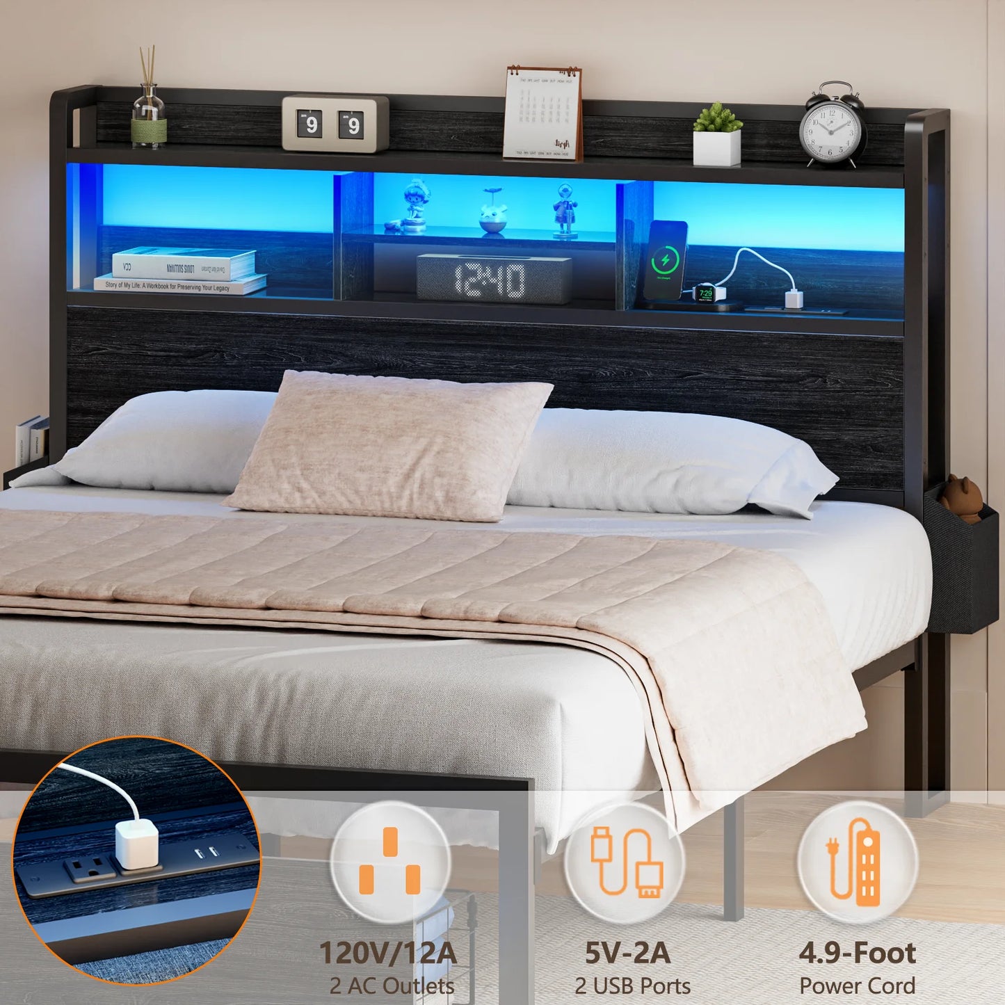 Satifur Metal Platform Bed Frame With Storage Drawers