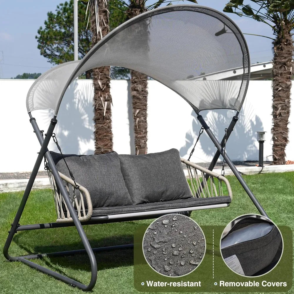 MKDK Double Seat Outdoor Swing Canopy Cushioned Bench