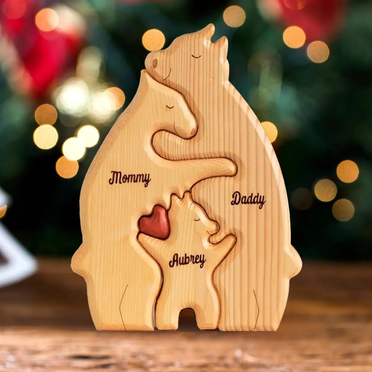 Dropshipping Bear Family Wooden Puzzle Free Engraving Name