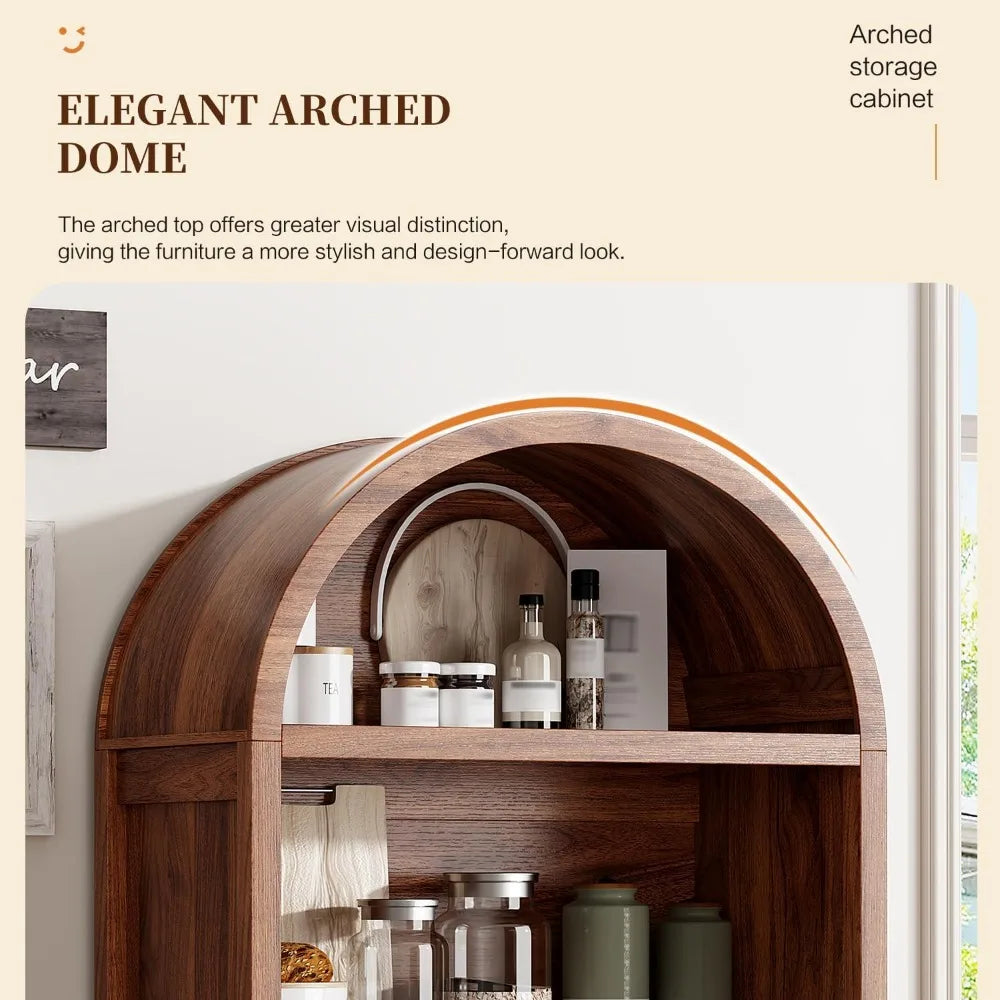 71" Tall Arched Kitchen Pantry,Modern Fluted Wood Storage Cabinet with Doors,Adjustable Shelves,Organizer, Versatile Cupboard fo