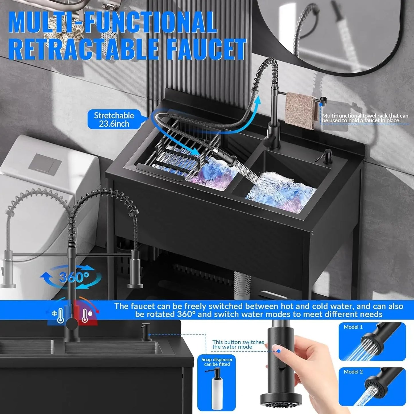 [Free Shipping, Hot Deal!]Stainless Steel Utility Sink,36.6" × 22.2" × 38.9",2 Compartment Sink Freestanding Commercial Sink,wit
