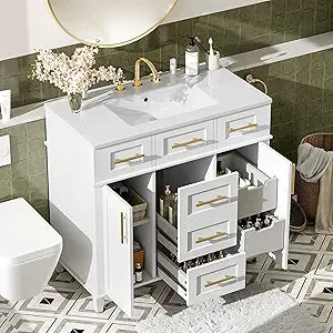 DAFIFY Bathroom Vanity With Sink 2 Doors And Three Drawers