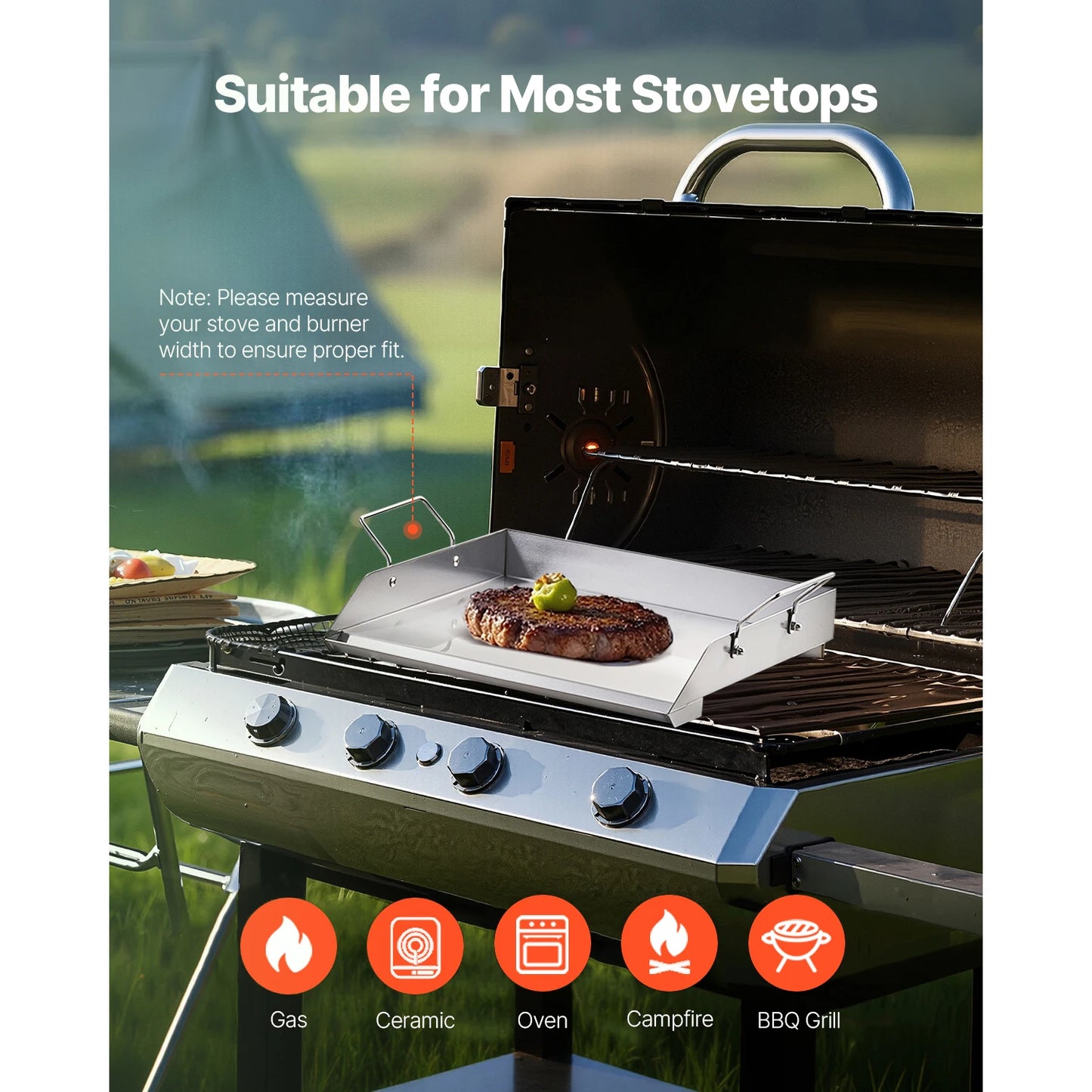SucceBuy Stainless Steel Griddle Pan Flat Top Gas Grill