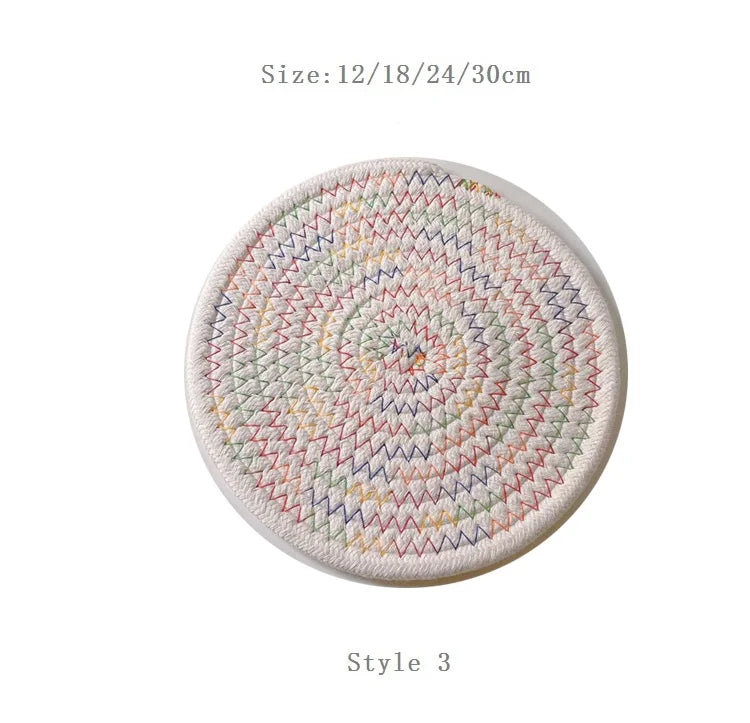 HeMu Round Woven Cotton Dining Table Mat Thermal Insulation Mat Household Anti Scalding Tea Cup Mat Circular Dish Mat