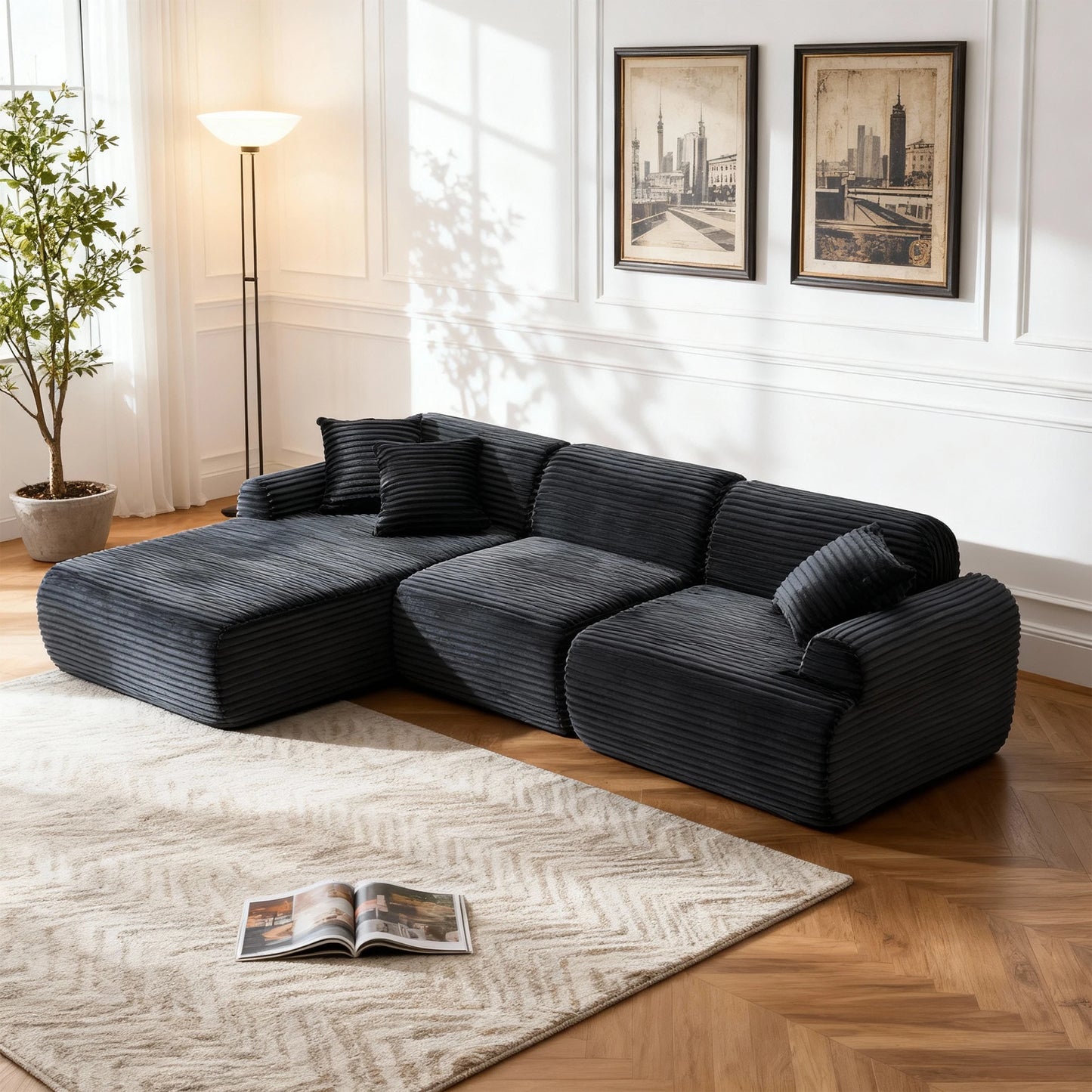 L Shaped Modular Leather Sofa For Large Family Spaces