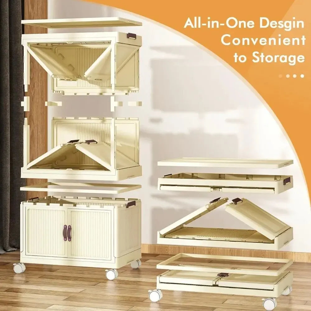 Foldable Wardrobe Cabinet With Wheels 2 Layer Clothing Storage Closet Organizer For Home Office Books And Clothes