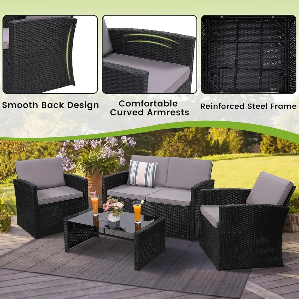 RBXCH Outdoor Patio Conversation Set Wicker Furniture