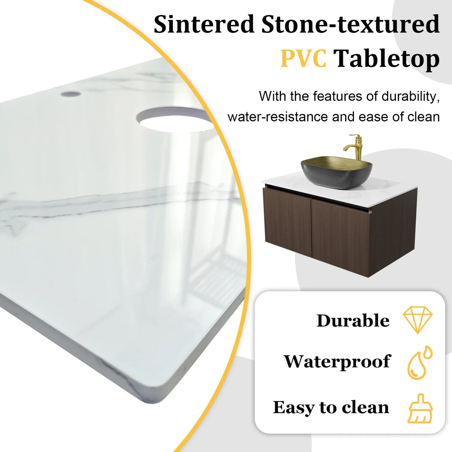 Hign-concerned Modern Floating Bathroom Vanity Sink Combo Wall Cabinet MarbleTop