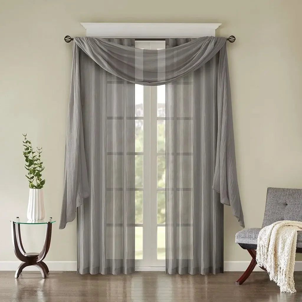 Solid Crushed Curtain Panel Pair Linen Sheer Window Panels