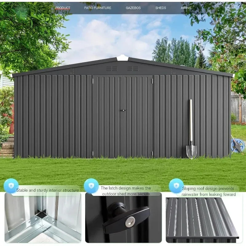 POPULAR Shed 14' X 12' Storage Shed, Outdoor Metal Storage Sheds & Outdoor Storage 12x14 With Lockable Doors, Large Steel Yard S