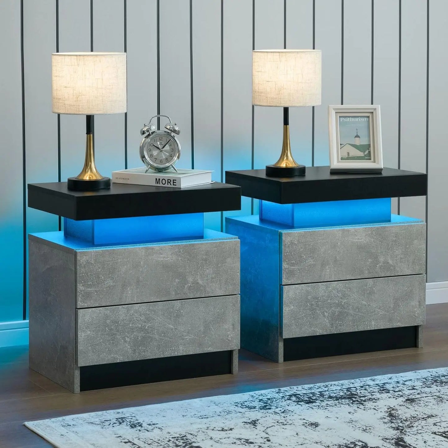 Drawer LED Nightstand Set Of 2 With 2 Drawers Bedroom