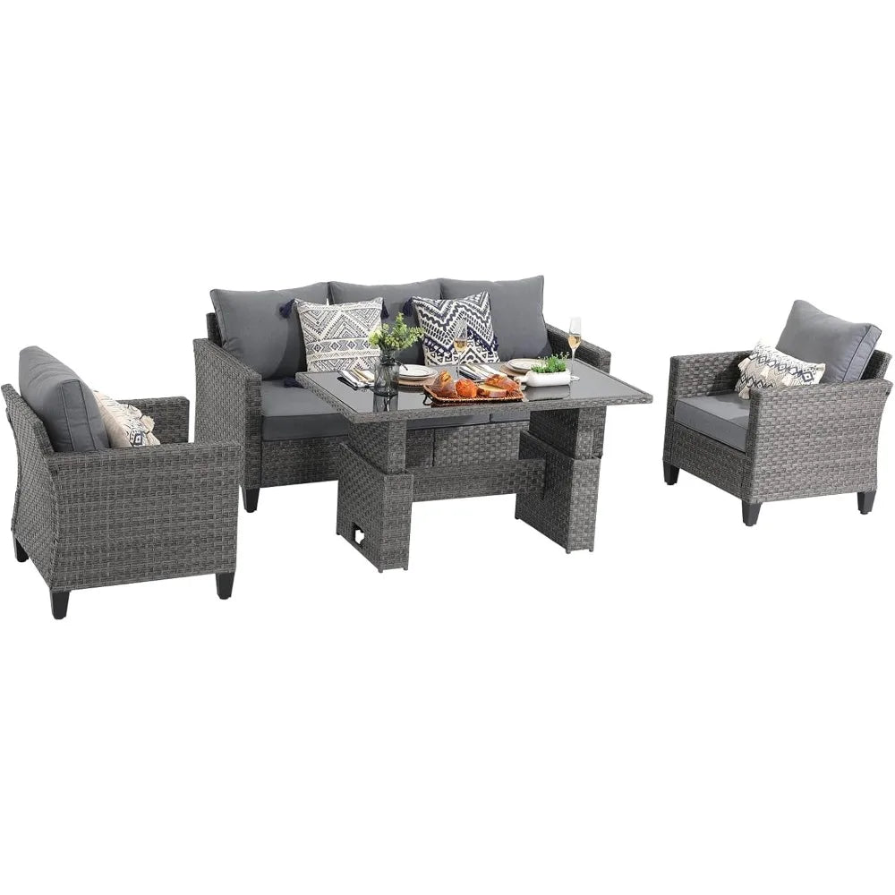 Outdoor Patio Wicker Conversation Set Lift Coffee Table