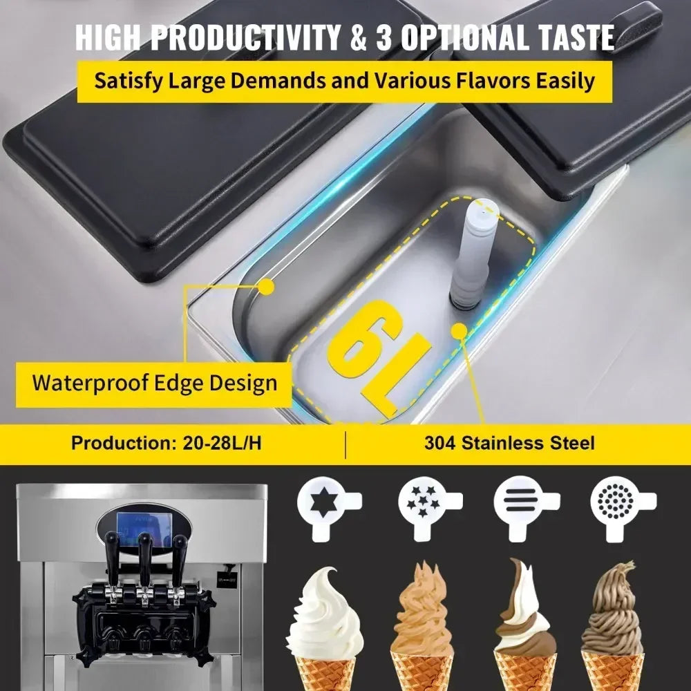 VEVOR 2200W Commercial Soft Ice Cream Machine 3 Flavors
