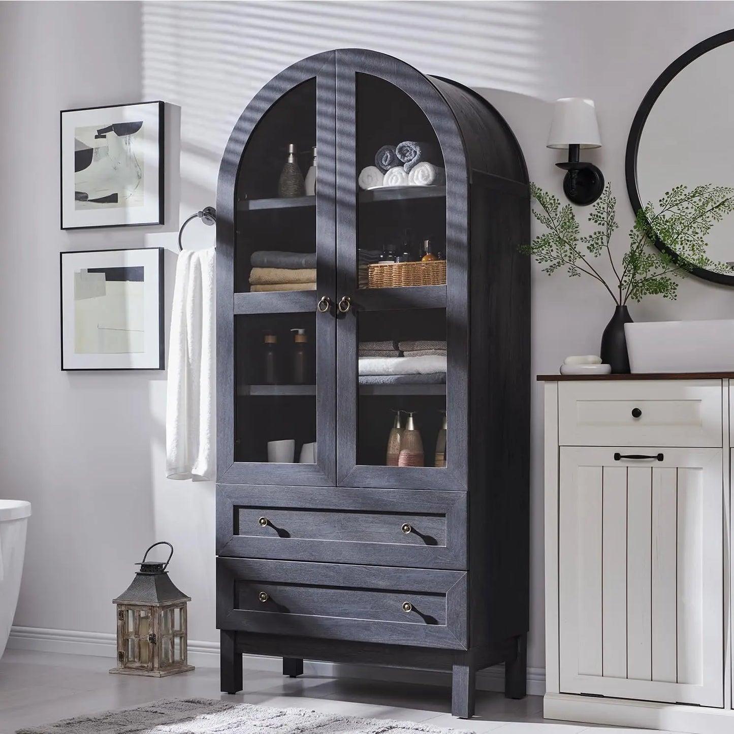 ANGDUO Arched Bathroom Cabinet 4 Tier With 2 Drawers