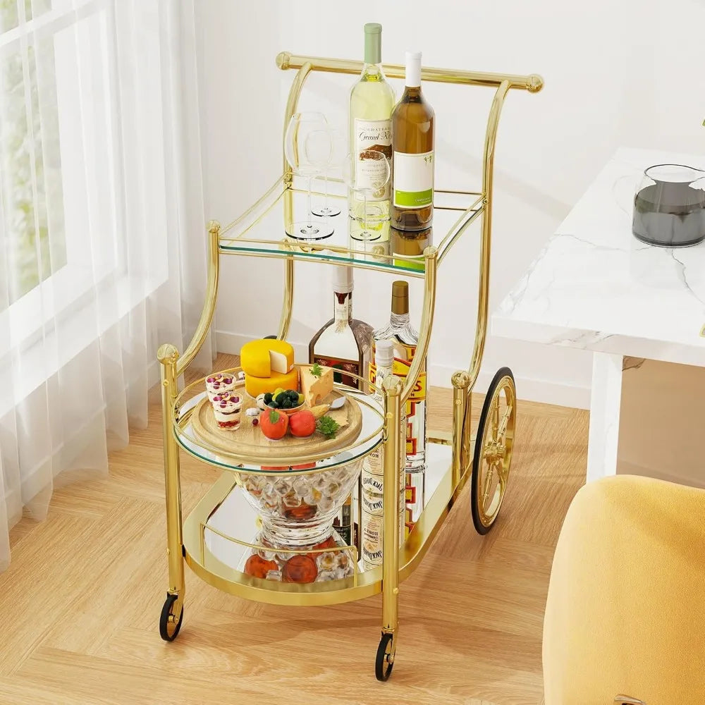 DAFIFY Bar Cart Rolling Serving Cart With Mirrored Shelves