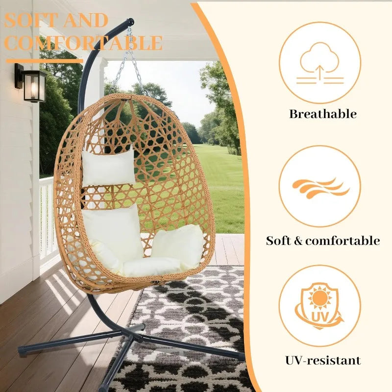 EortheX Hanging Egg Chair with Cushions – Comfortable Rattan Swing Chair with Stand for Patio, Garden, or Balcony – Stylish and