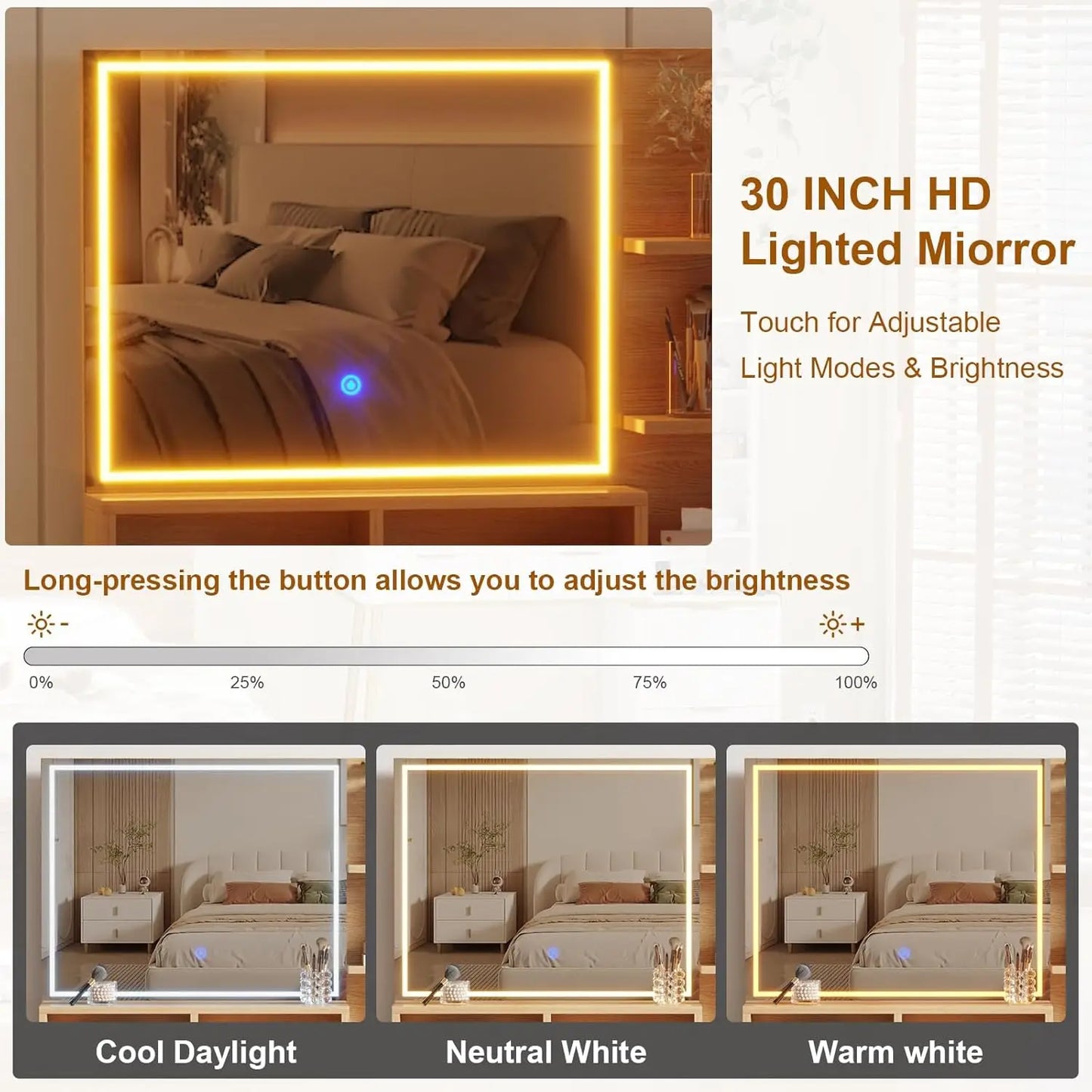 TWISTER.CK Makeup Vanity Desk With Lighted Mirror Glass Top 5-Drawer