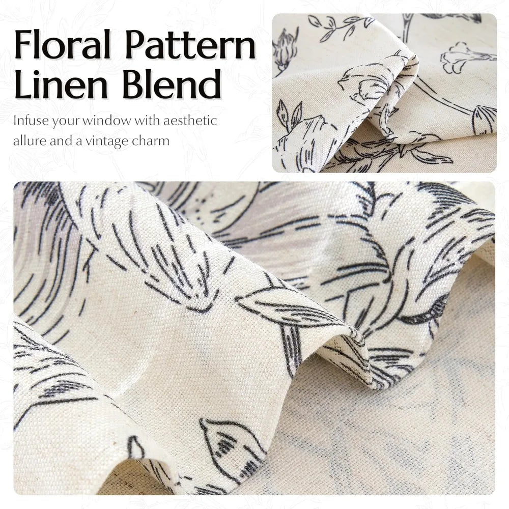 Pinch Pleated Floral Linen Curtains Farmhouse Living Room
