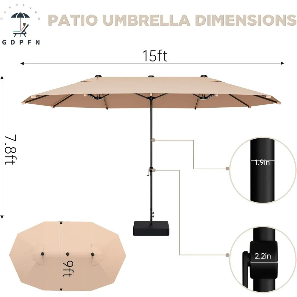 Rectangular Patio Umbrella With Crank Handle And Double Canopy
