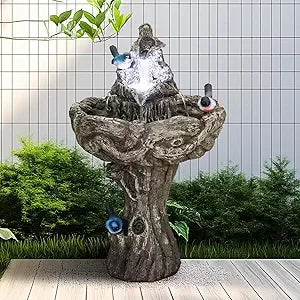 3 Tier Water Fountain for Outdoor - 35.4" H Freestanding Fountains with Bird Decor for Patio, Yard, Garden, Backyard, Deck - Tru