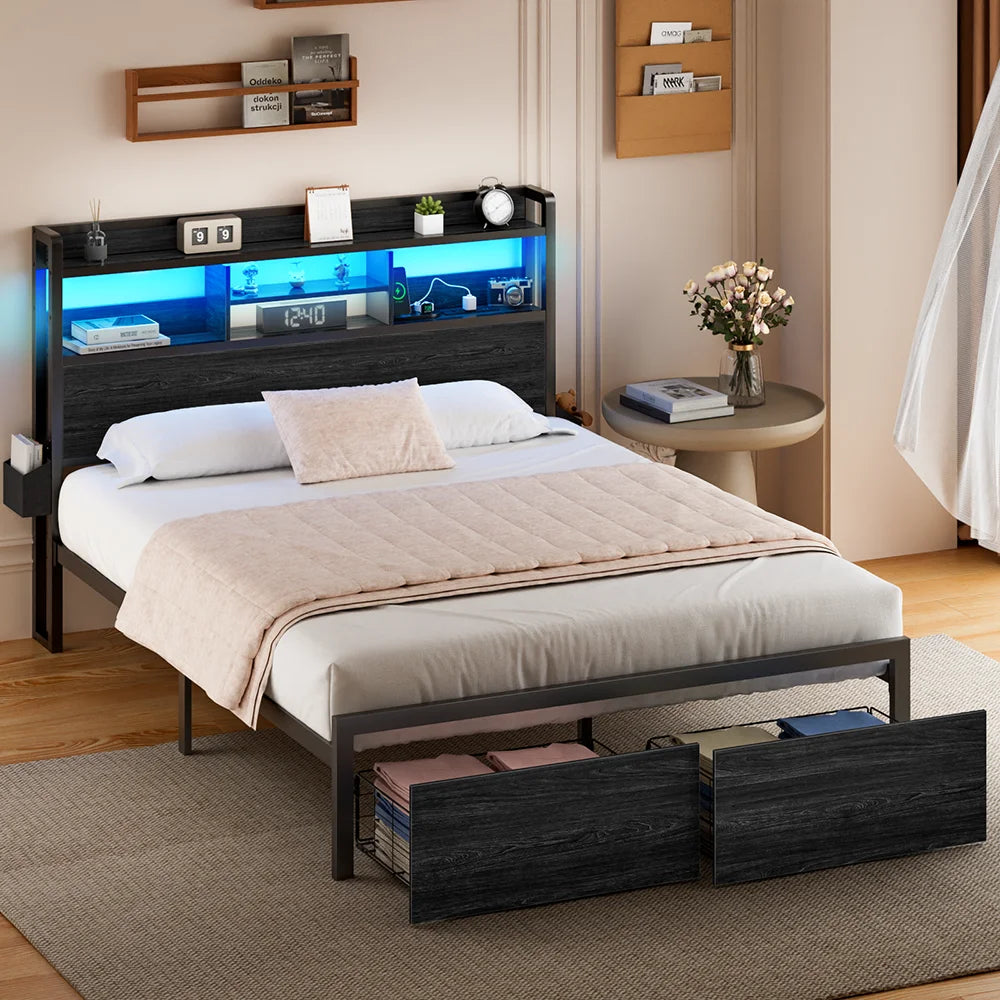 Satifur Metal Platform Bed Frame With Storage Drawers