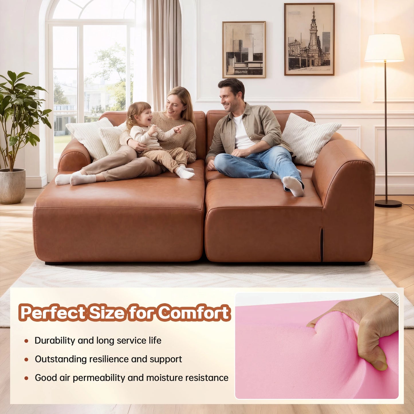 L Shaped Modular Leather Sofa For Large Family Spaces