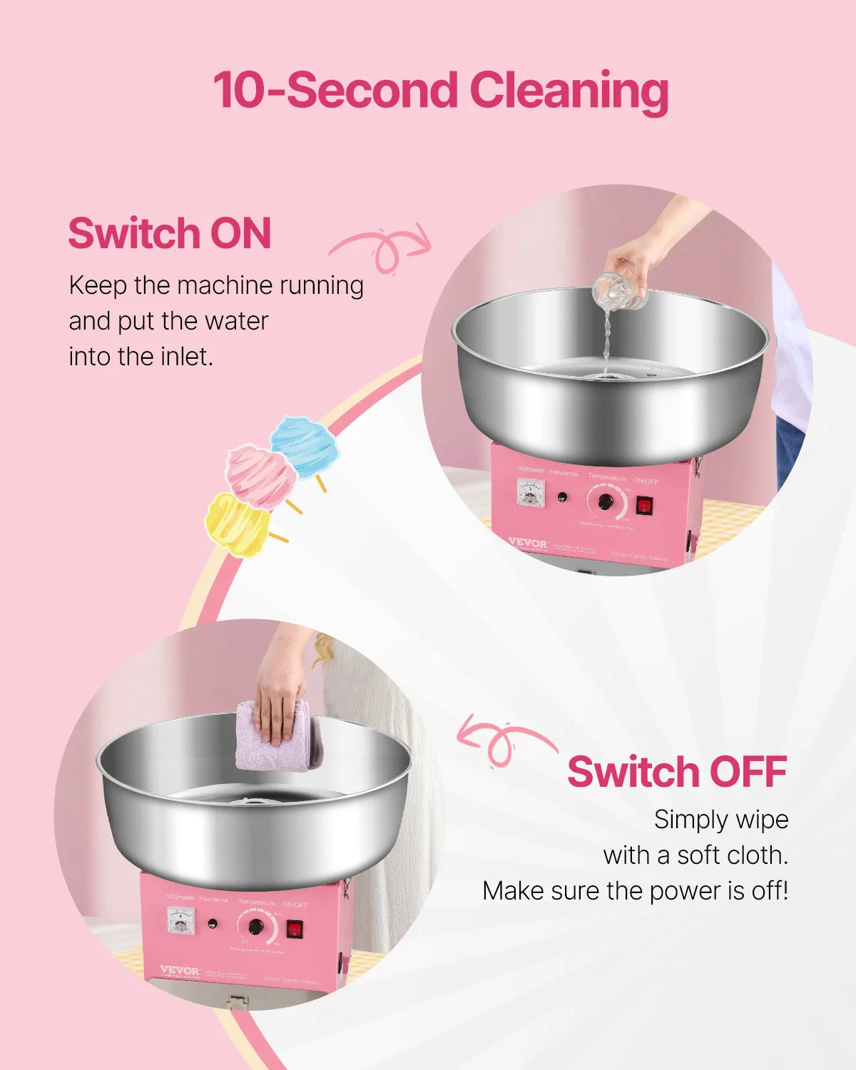 SucceBuy Electric Cotton Candy Machine 1000W With Stainless Steel Bowl