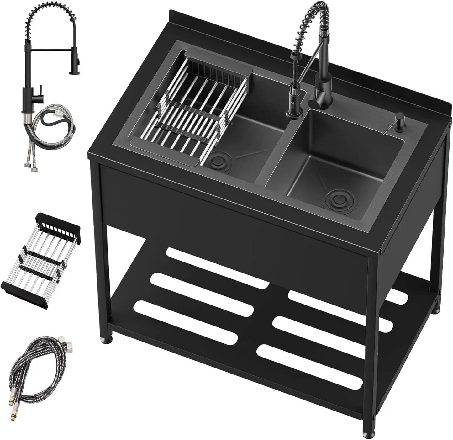 [Free Shipping, Hot Deal!]Stainless Steel Utility Sink,36.6" × 22.2" × 38.9",2 Compartment Sink Freestanding Commercial Sink,wit