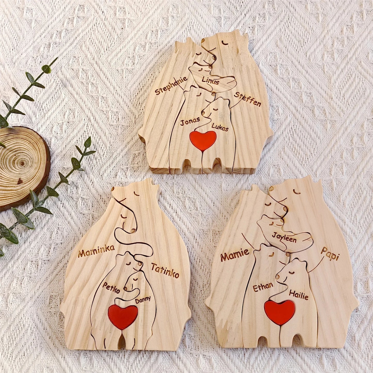 Dropshipping Bear Family Wooden Puzzle Free Engraving Name
