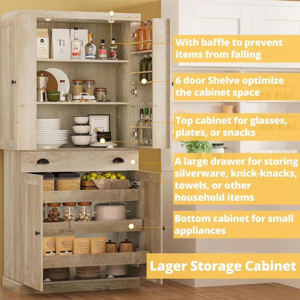 Kitchen Pantry Cabinet Freestanding Cupboard And Sliding Rack