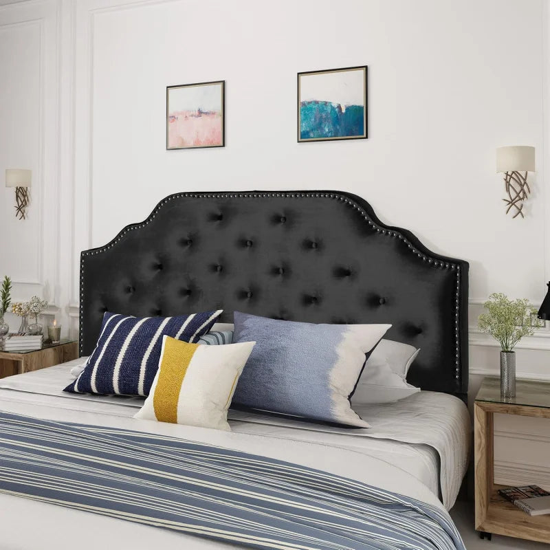 (UUX) Home Silas Velvet Headboard, Queen / Full,  Black UZ