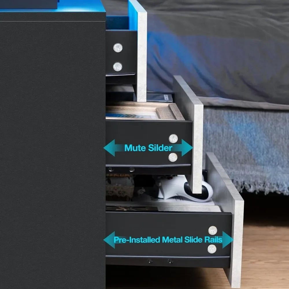 GUANGBAI LED Nightstand With Wireless Charging USB Ports