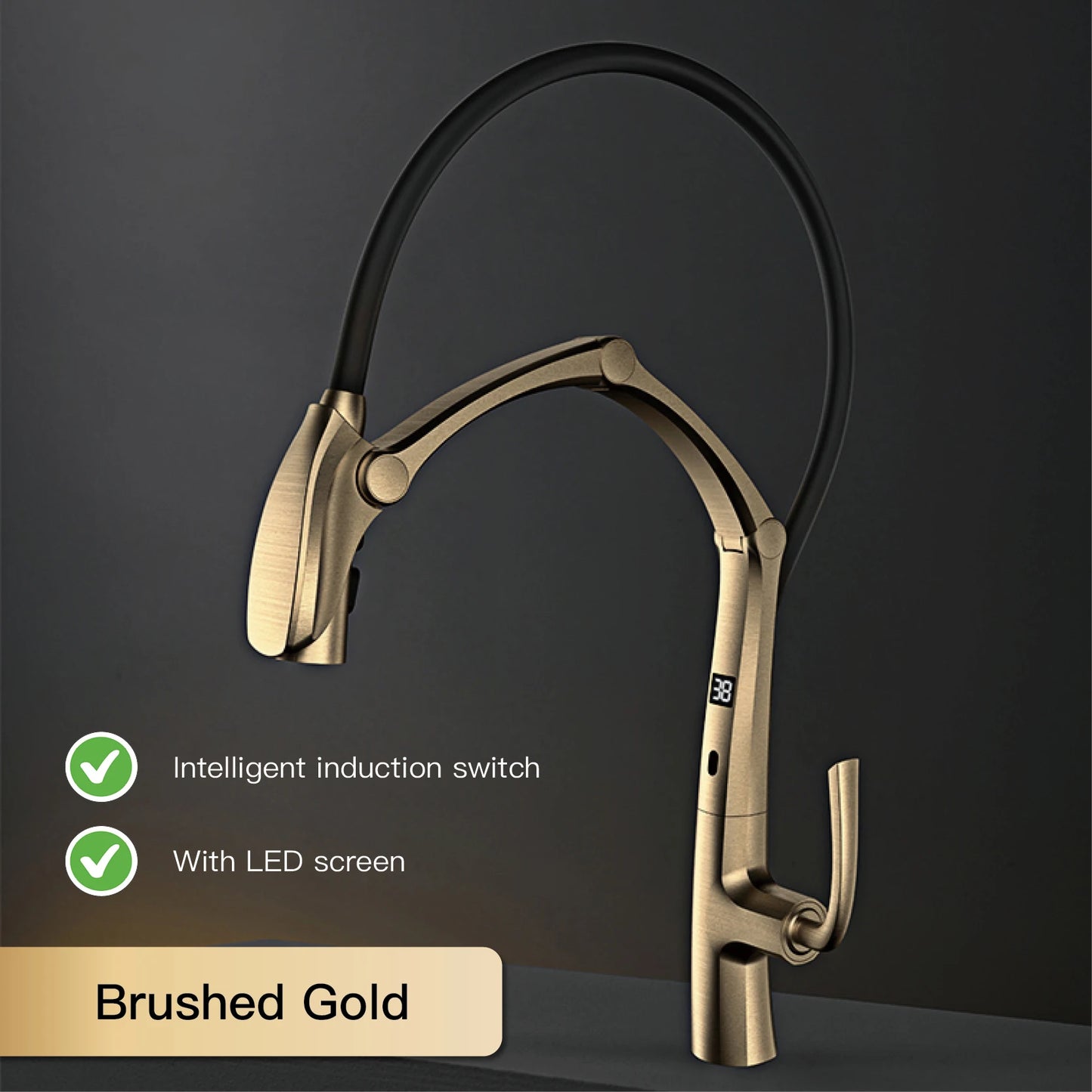 Luxury brass gun gray kitchen faucet Digital display Intelligent induction magnetic suction Pull-Out design Cold & hot sink Tap
