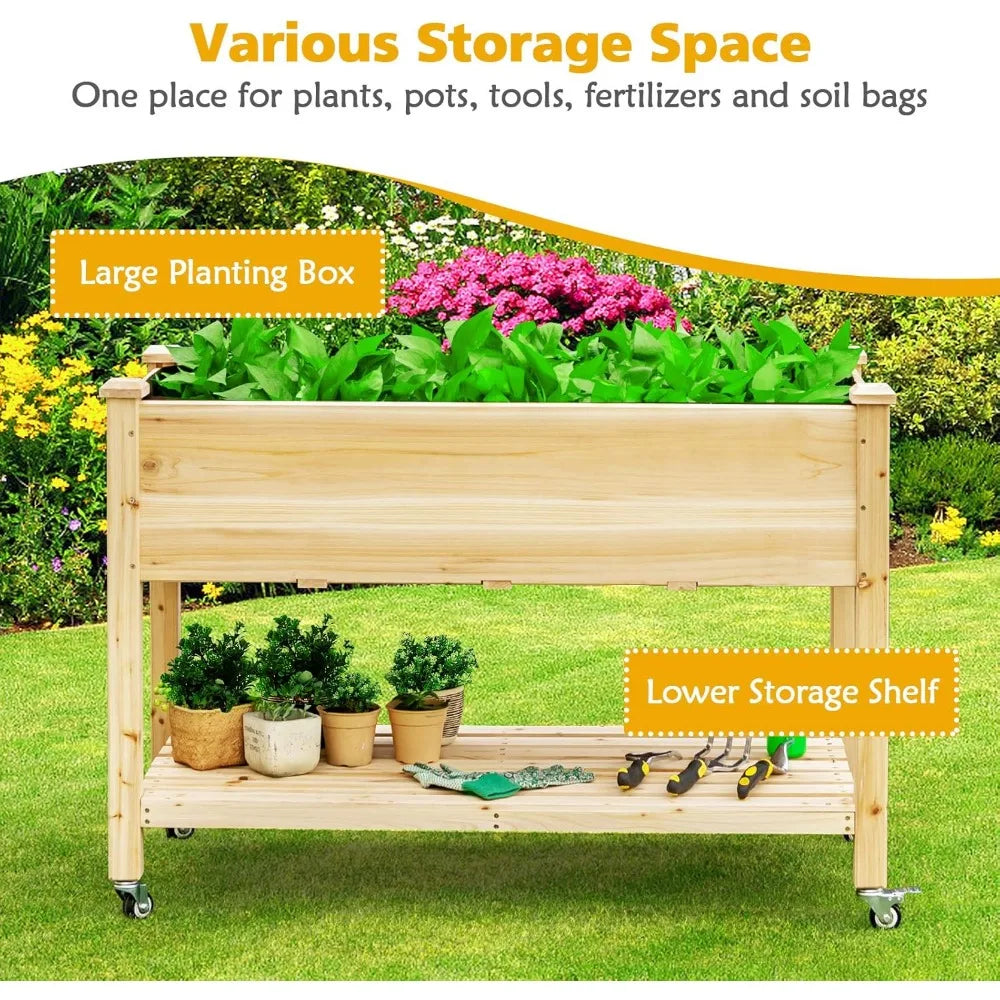 Raised Garden Bed on Wheels Planter Box with Drain Holes