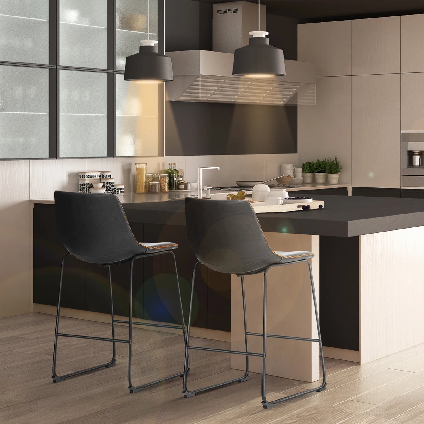 JHK PU Leather Bar Stools Set of 2