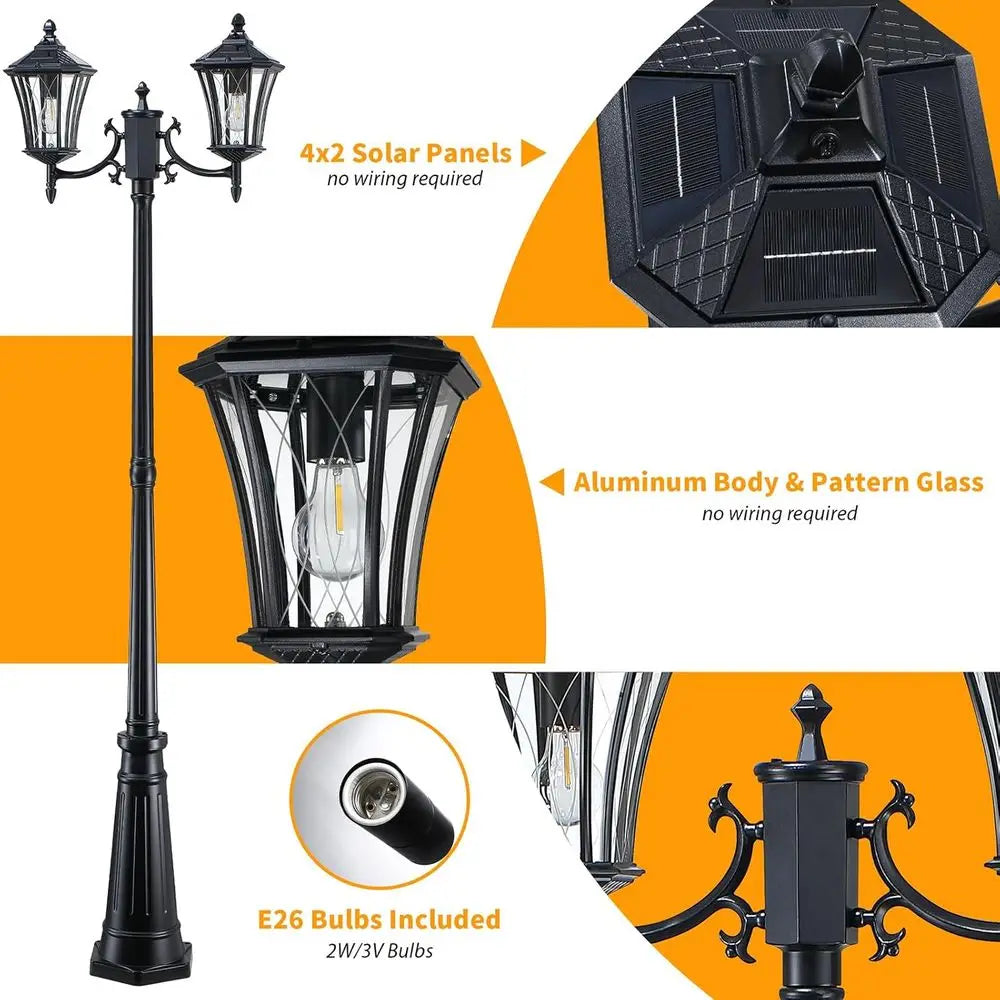 Solar Lamp Post Light 2 Head Dusk to Dawn Lighting