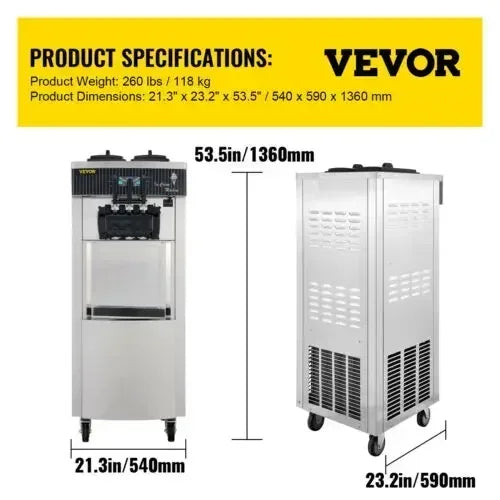 VEVOR 2200W Commercial Soft Ice Cream Machine 3 Flavors