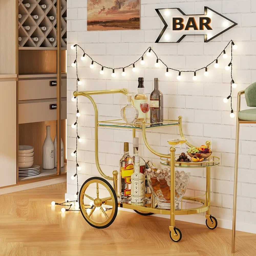DAFIFY Bar Cart Rolling Serving Cart With Mirrored Shelves