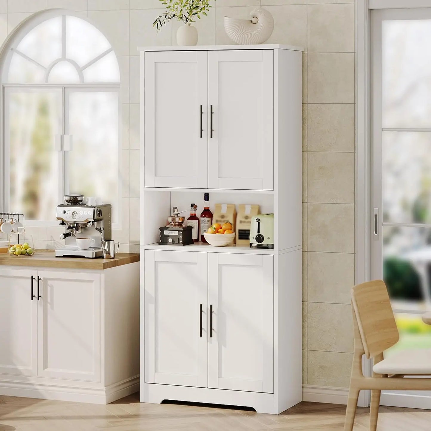 Studyset Freestanding Kitchen Pantry Cabinet With 4 Doors Adjustable Shelves