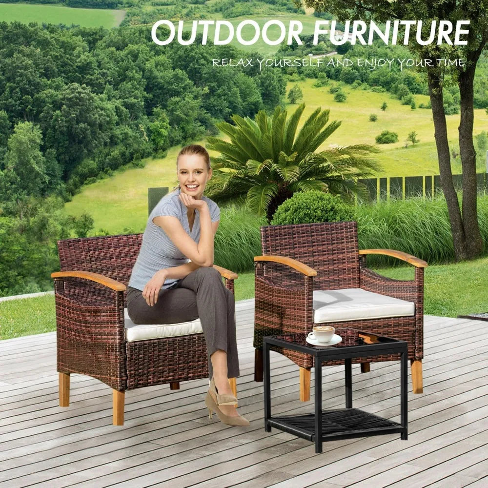 2-Piece Outdoor Patio Furniture Set with Table and Chairs for Lawn Conversation Area