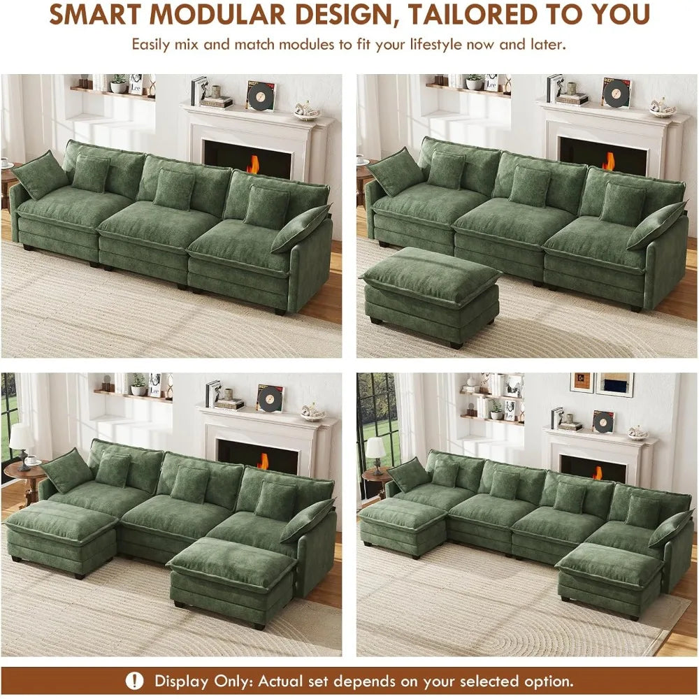 U Shape Modular Sectional Chenille Sofa With Two Movable Ottomans