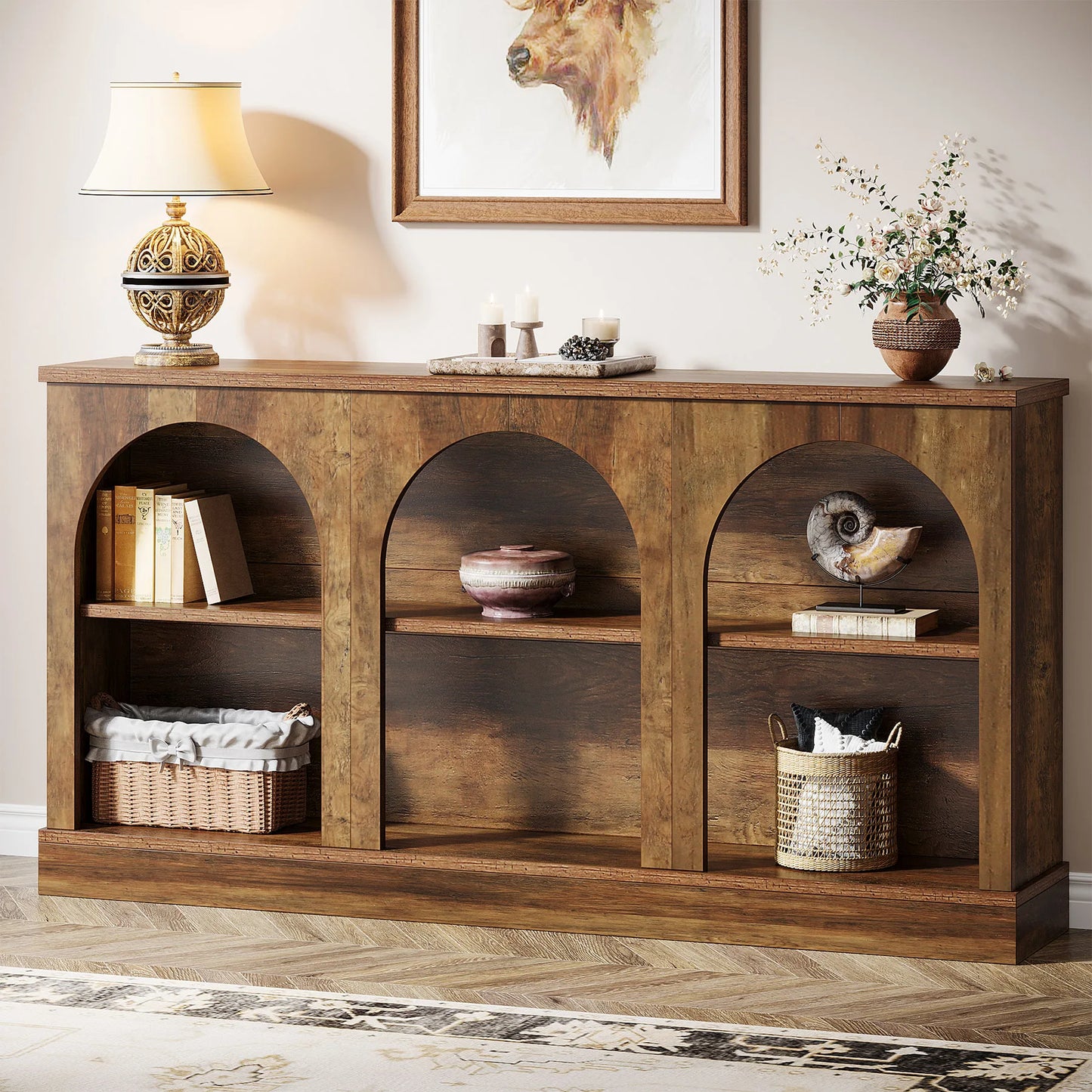 Tribesigns Farmhouse Console Table With 3 Tier Storage